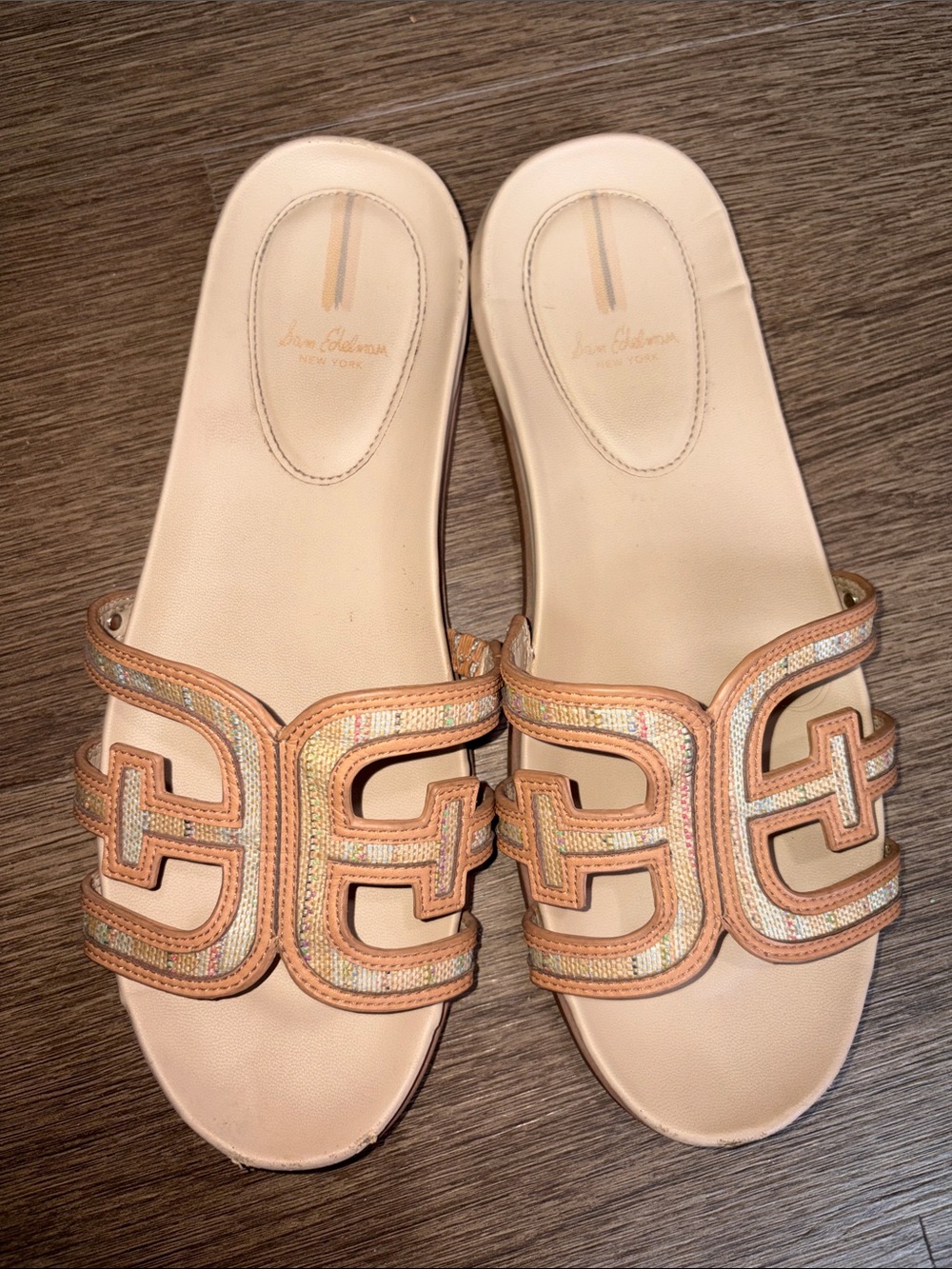 Sam Edelman Beige Multicolor Woven Slide Sandals